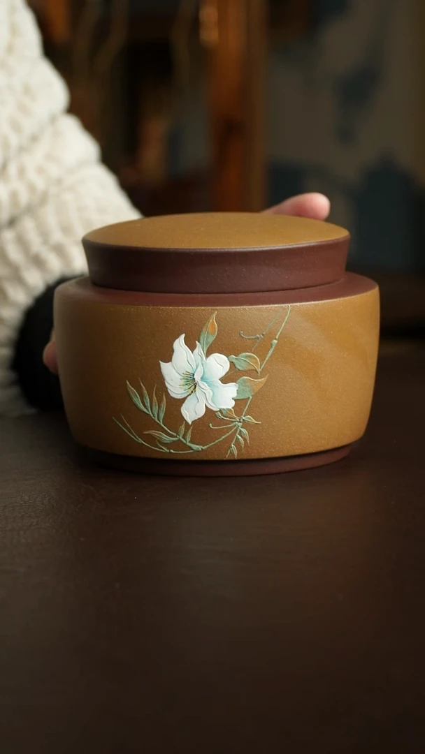 茶杯紫砂34号 荷花茶叶罐280克 宜兴紫砂原矿作品