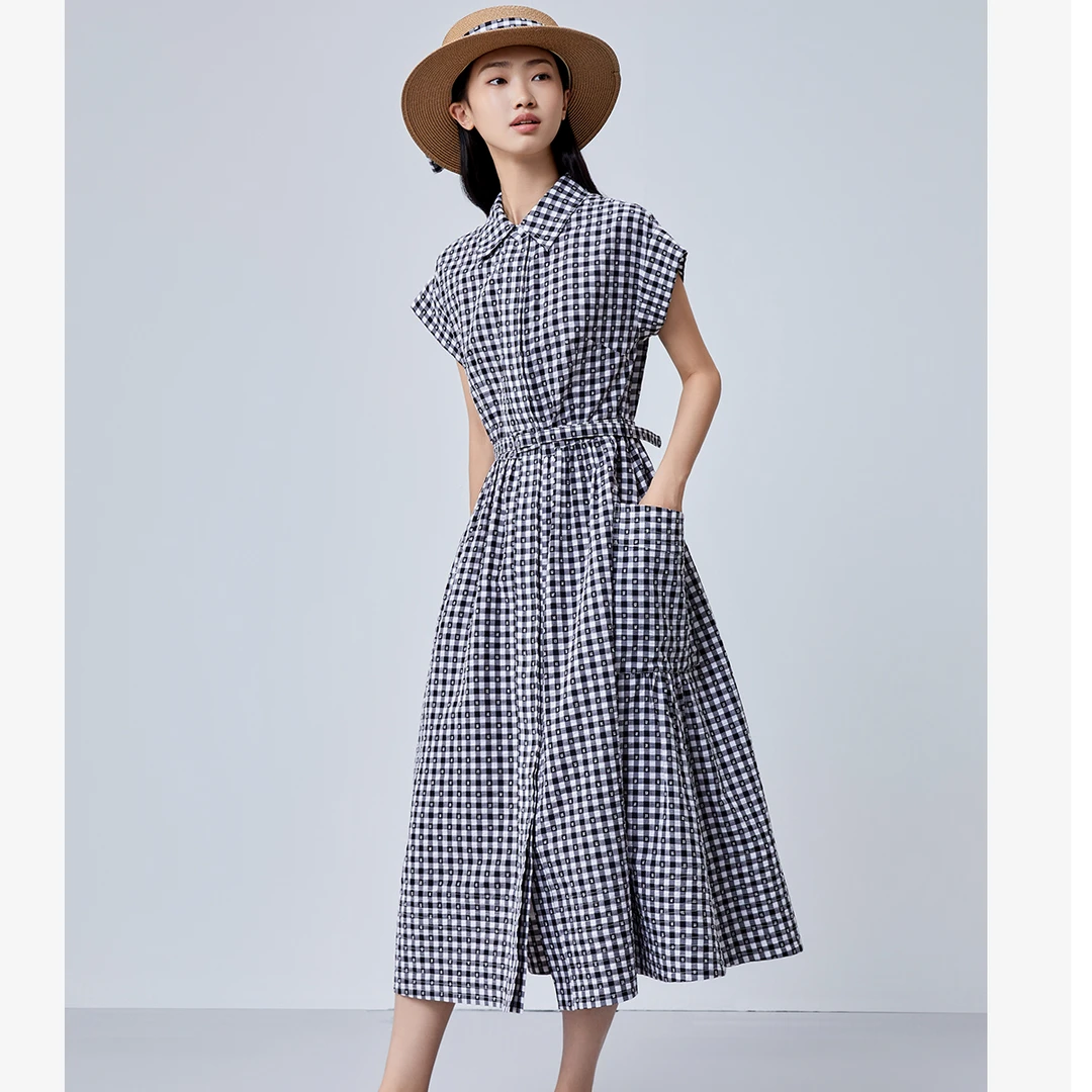 【毛毛专属】芭依璐夏季连衣裙女法式衬衫裙收腰长裙90L7068