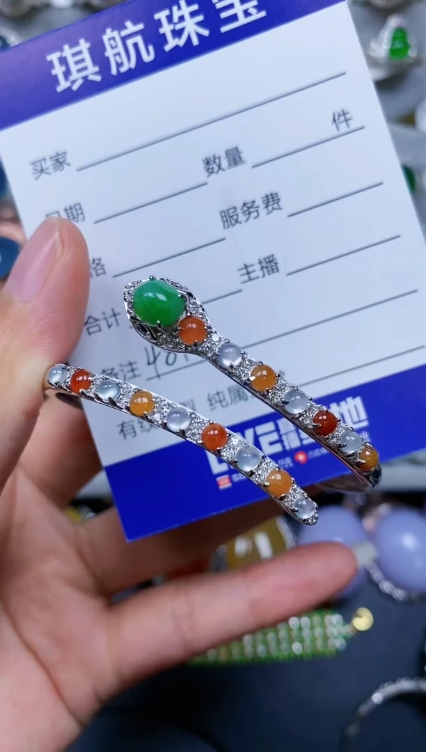 【闪购商品】翡翠手镯银S925镶嵌0481