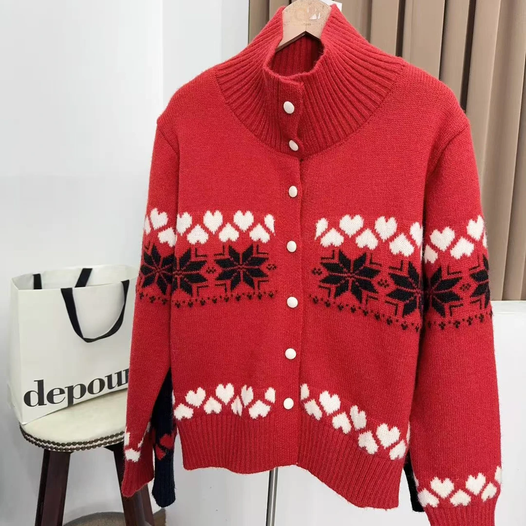 2025百费尔岛雪花爱心毛衣上衣女