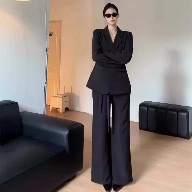 大码韩系御姐风收腰气质西服套装女胖mm高级感休闲显瘦西装两件套