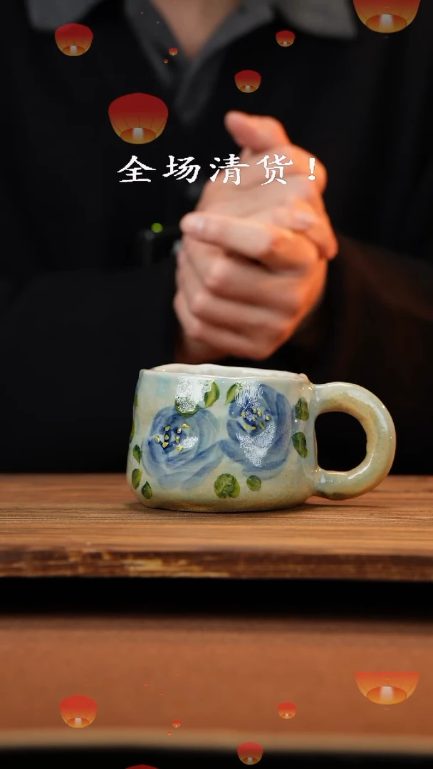 【闪购商品】杯手艺人手绘釉下彩异形器物