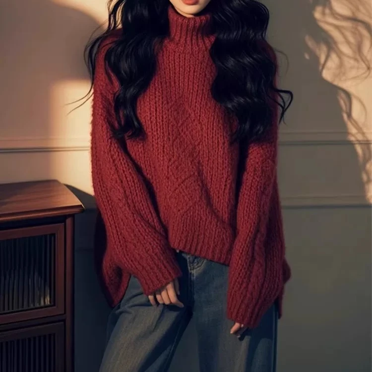 【71-80】网红毛衣时尚高档秋冬新款针织衫百搭气质宽松款慵懒风