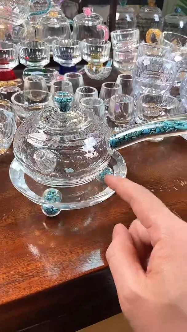 【闪购商品】玺宴新款水晶侧把壶绿松石+B款壶承绿松石