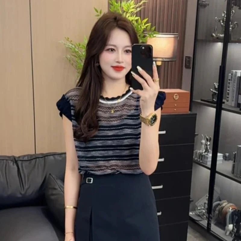 2025夏季短袖冰丝短袖凉感百搭薄款针织休闲时尚小众上衣