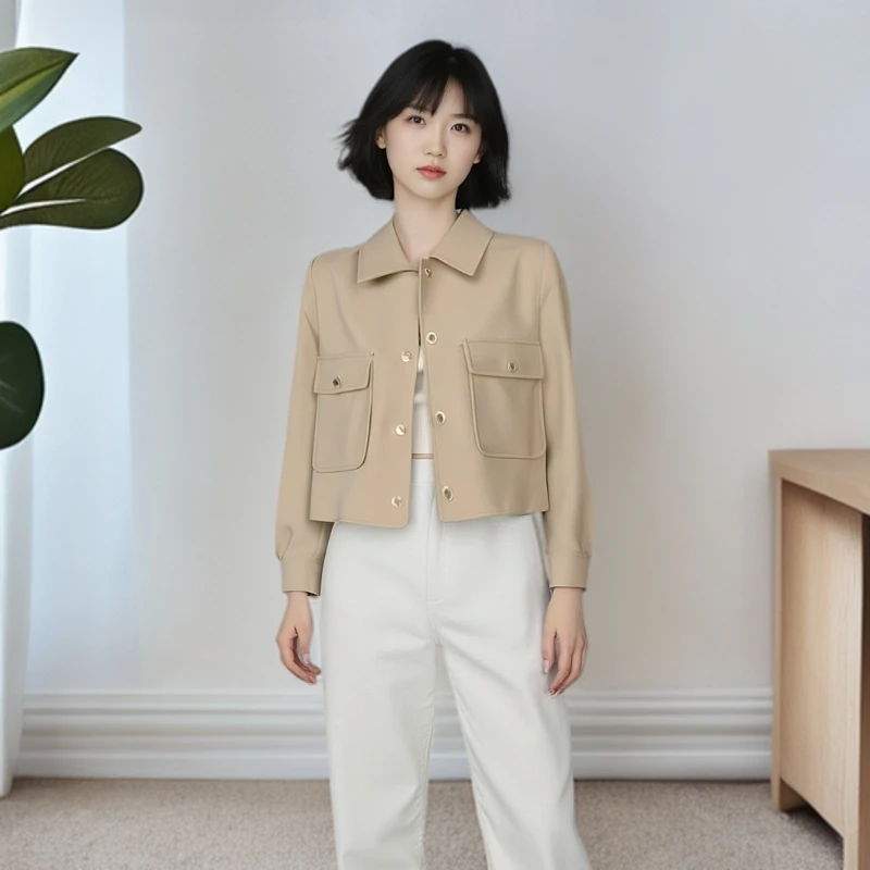 【新疆包邮】春秋奶白皮韩版女士皮衣外套