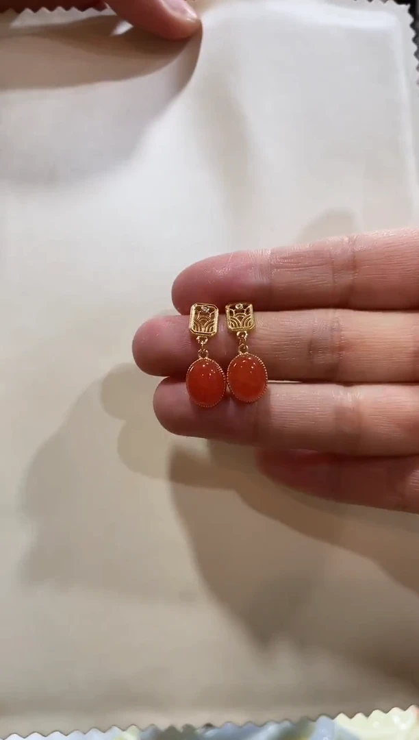 银S925镶嵌南红玛瑙耳饰43（多样性发一）