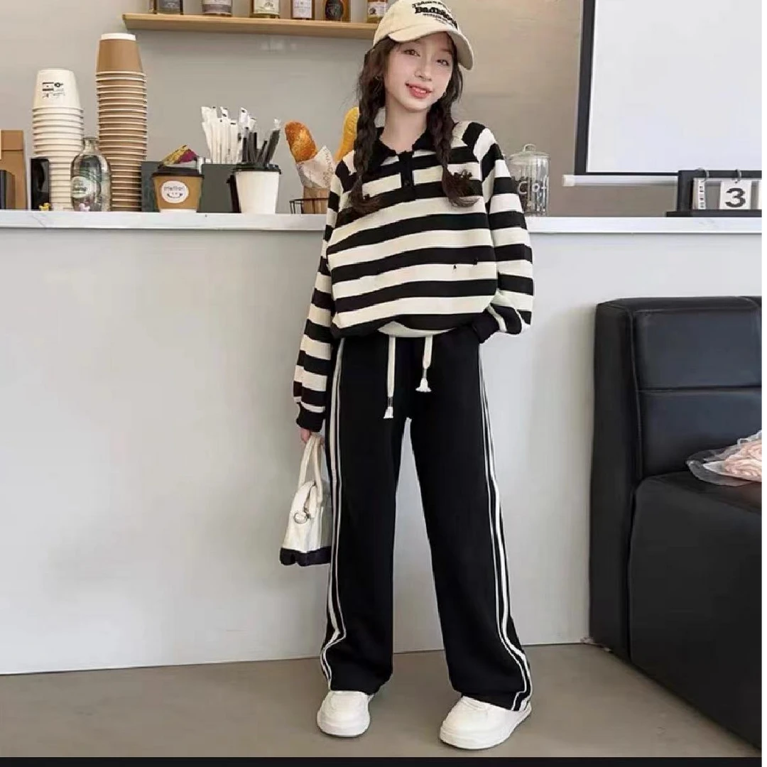 女童条纹polo衫卫衣9133