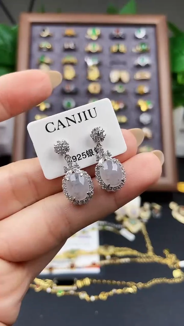 银S925镶嵌翡翠耳饰12