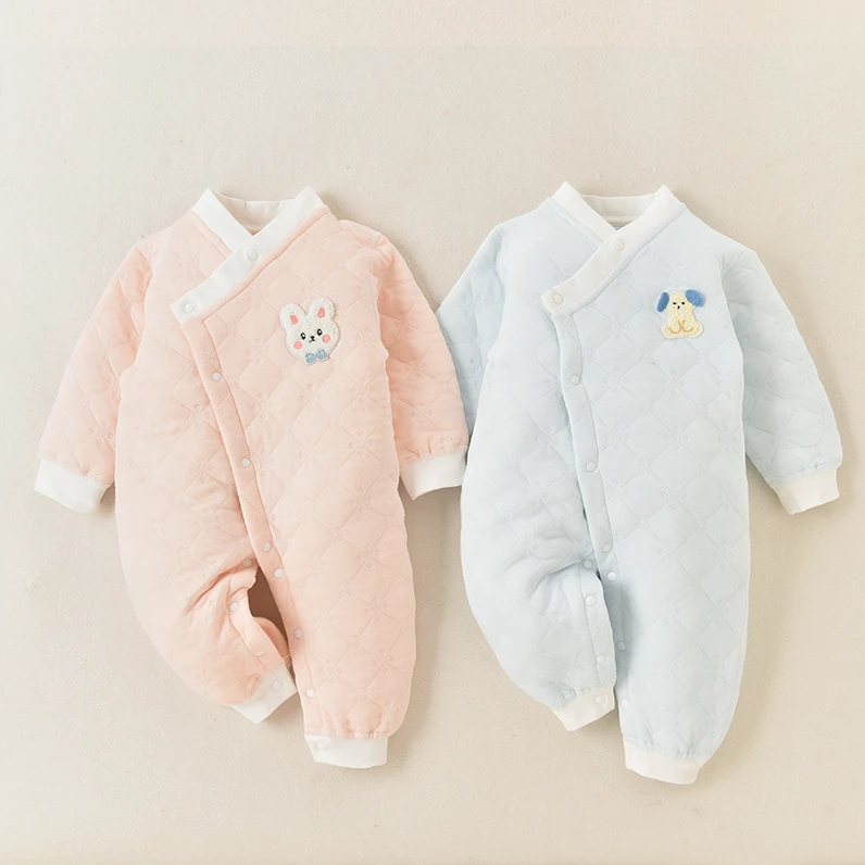 秋冬婴儿连体衣男女宝宝三层保暖哈衣纯棉新生儿薄棉衣服夹棉秋装