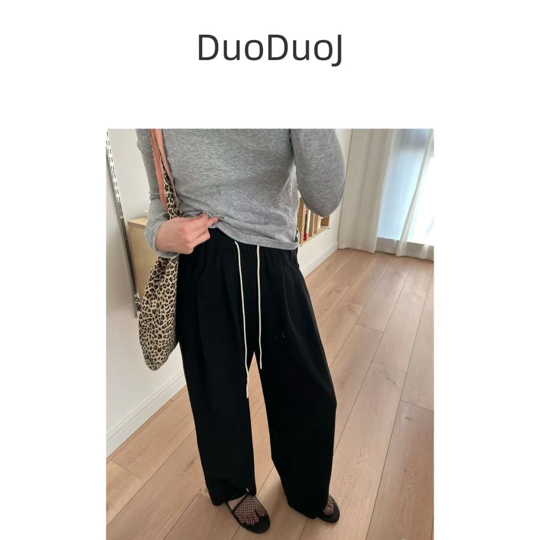 【DuoDuoJ】【A307休闲裤】春款韩版休闲百搭显瘦高腰直筒垂感抽绳