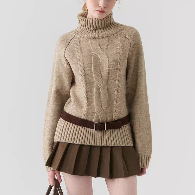 复古高领麻花2025冬季新款女针织衫常规款显瘦原宿风加厚时尚
