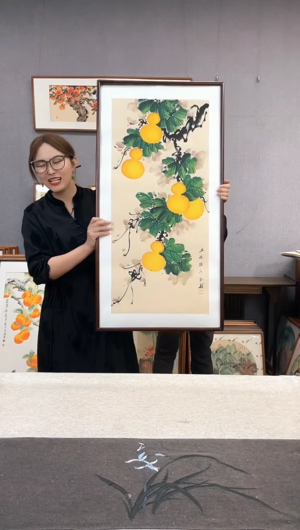 【闪购商品】国画手写手绘带框作品-53*103-葫芦