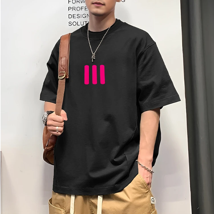 潮牌三条杠字母短袖t恤男女高街半袖夏季休闲圆领潮流男士