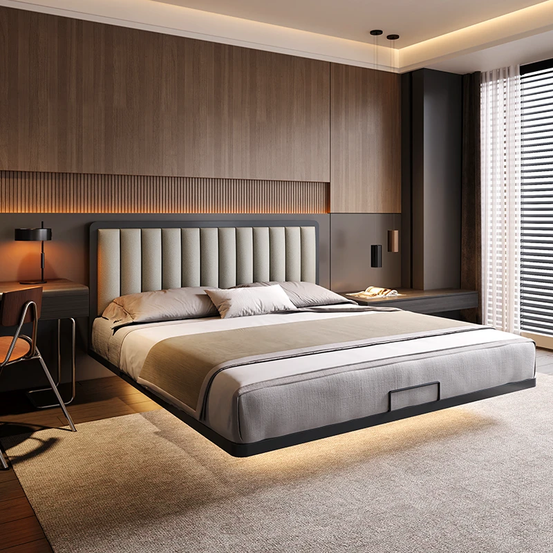 不锈钢悬浮床1.8米1.5m双人床简约时尚款钢琴键真皮靠包