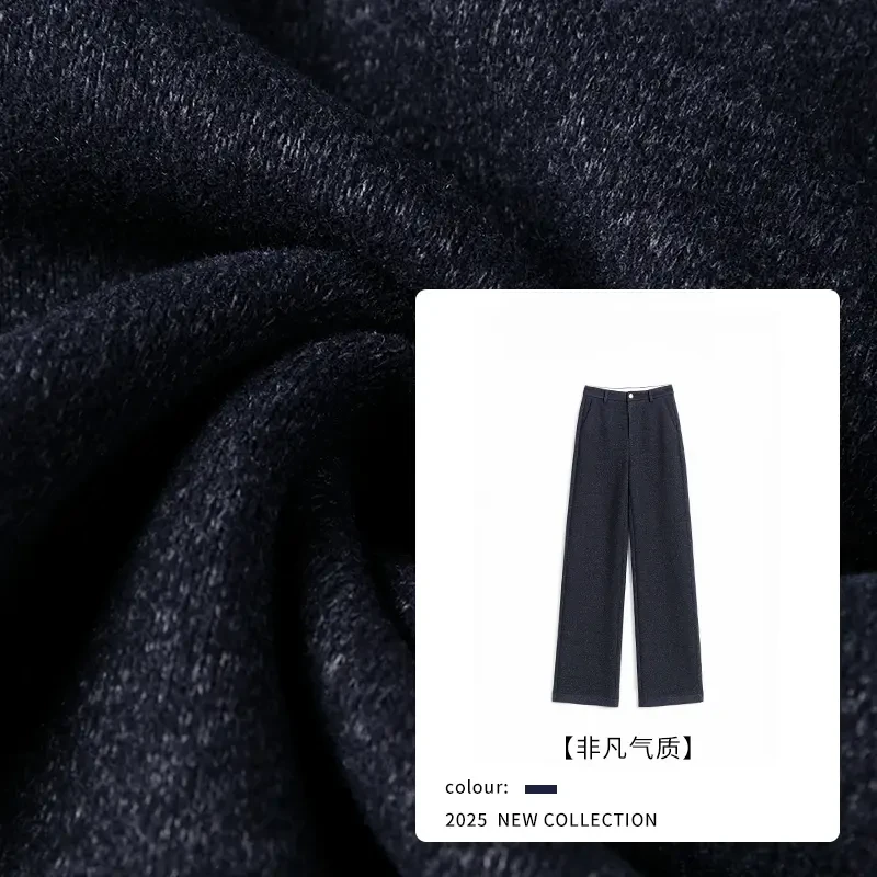 【青花瓷】羊毛阔腿裤女秋冬高腰显瘦宽松弹力加厚休闲直筒裤子女
