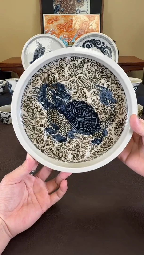 二号釉龙龟纹壶承