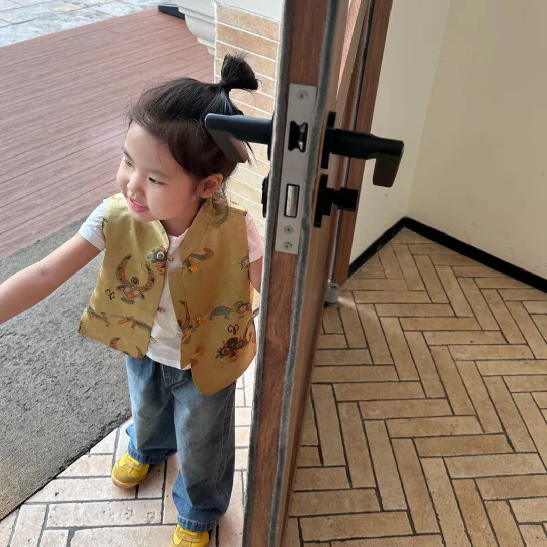 壹妈童装女童国风套装2025秋装新款洋气儿童新中式马甲休闲牛仔裤