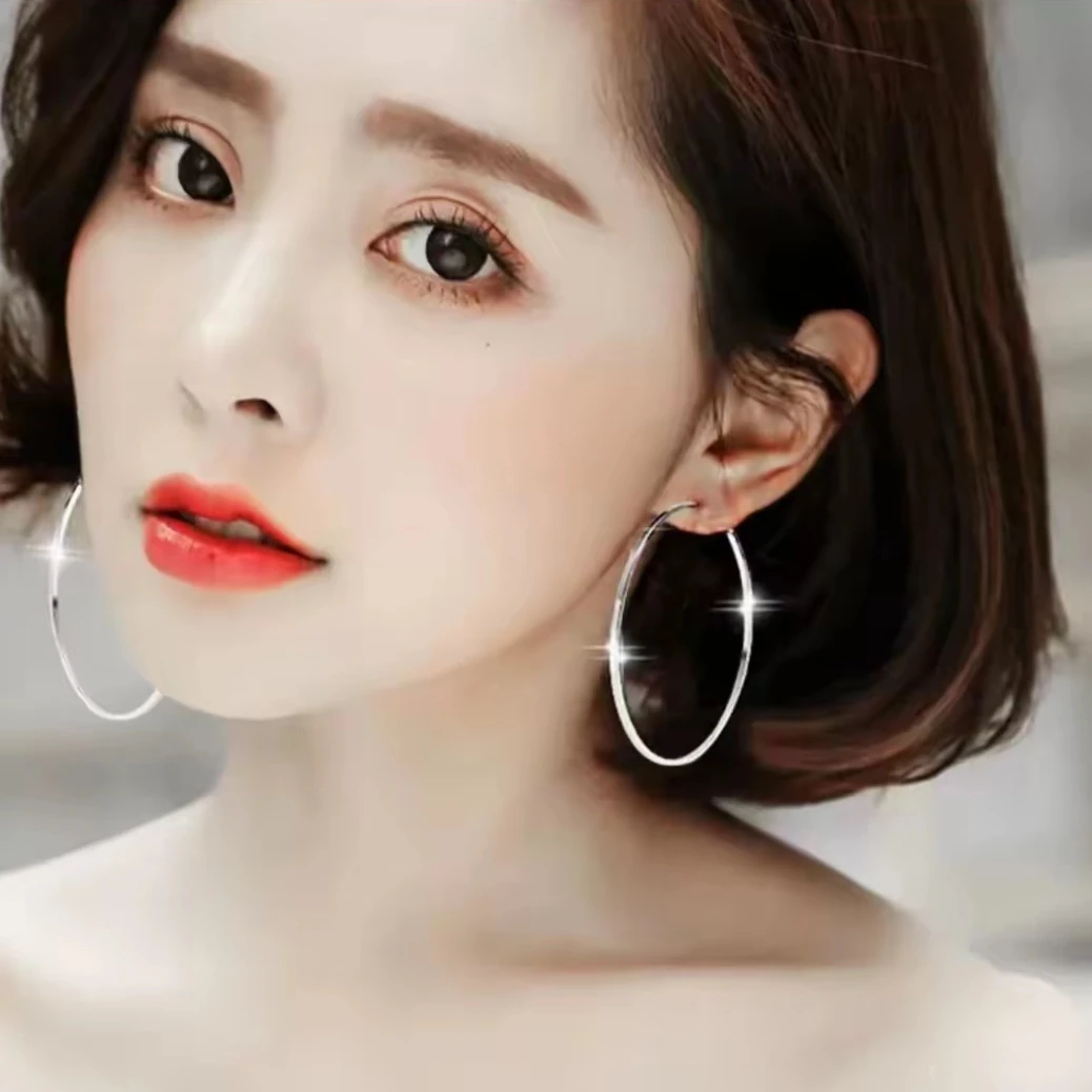 925银耳饰 圆边气质时尚大耳圈百搭简约个性素款网红欧美防过敏