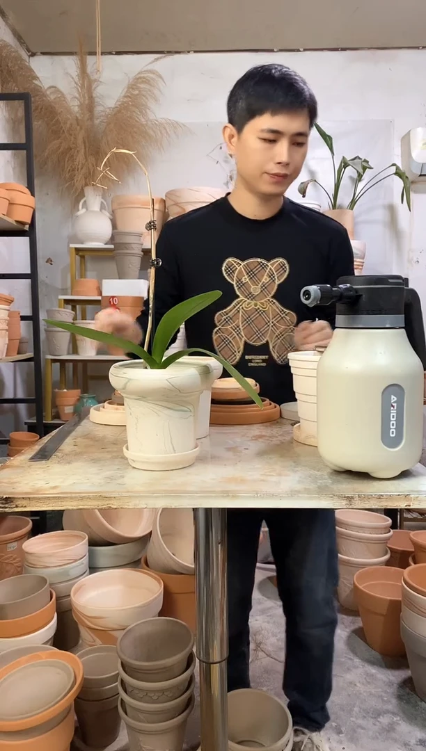 15*14绿白陶蘑菇 1盆1托