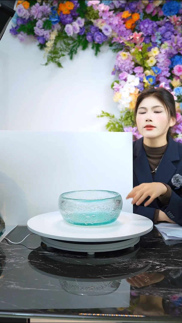 手工艺品琉璃青色气泡水晶琉璃果盆摆件