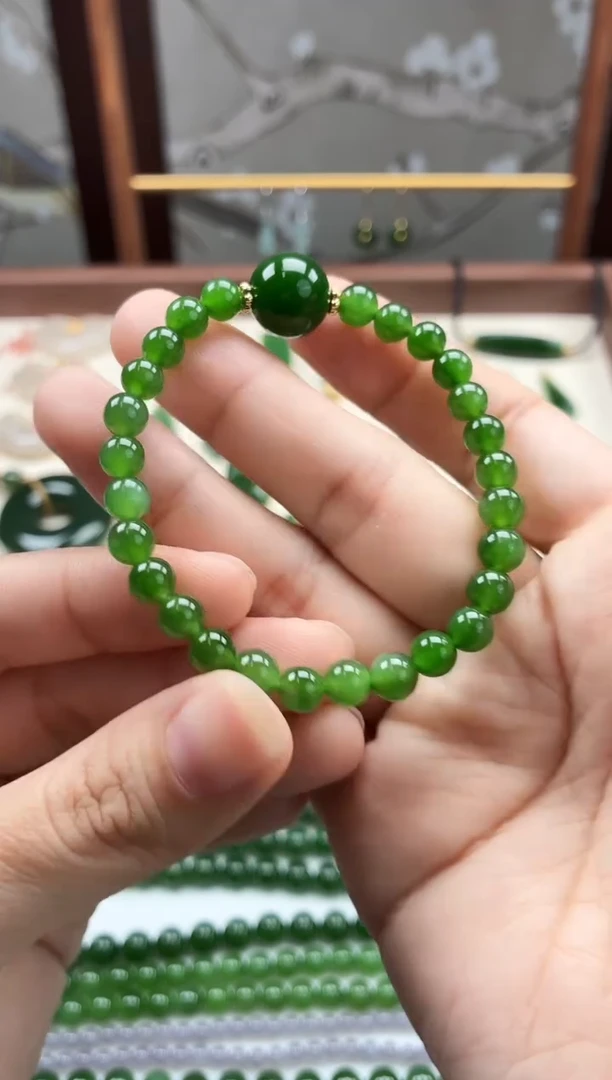 手串未镶嵌和田玉（碧玉）6mm(瑕疵款)单珠款手串