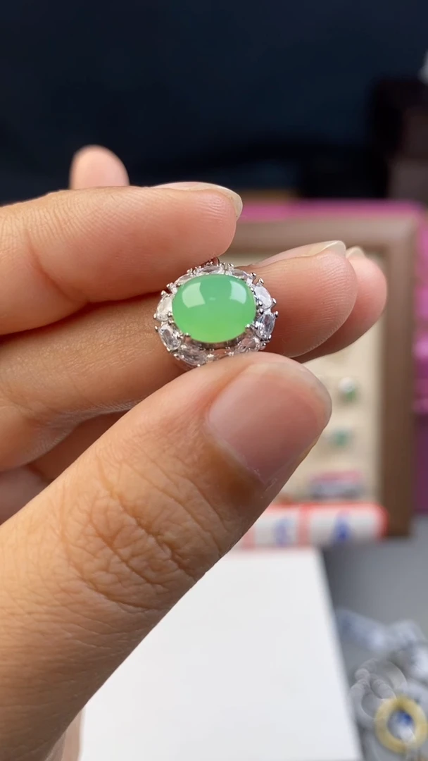 翡翠戒指银S925镶嵌354445667565