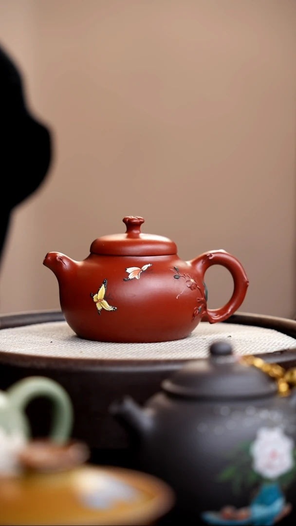 茶壶紫砂大红袍蝴蝶柿圆