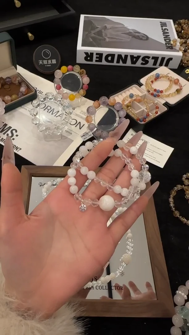 银S925镶嵌手链水晶雪花幽灵双圈x3352