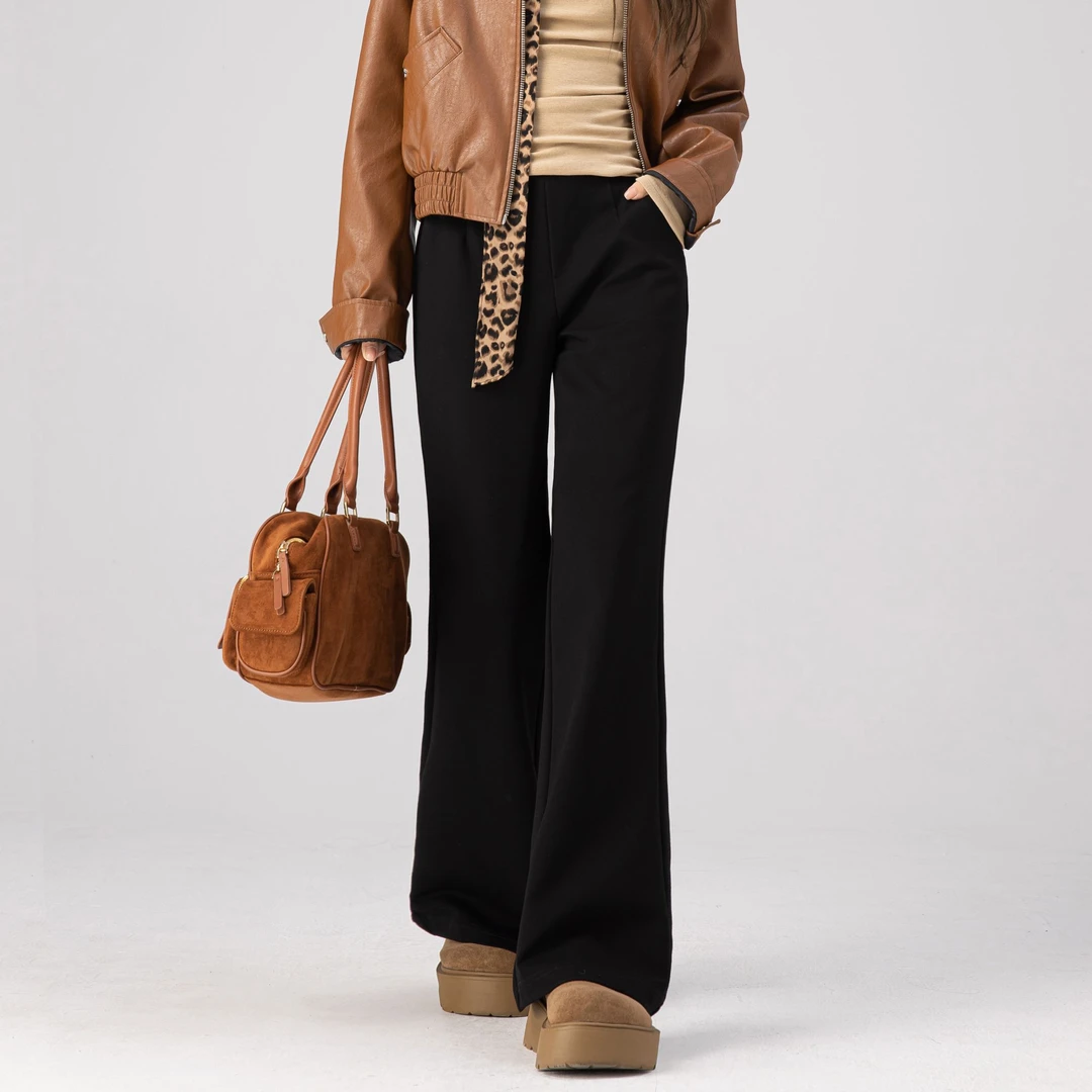 原•【永夜】羽绒喇叭裤气质轻奢黑色羽绒喇叭裤秋冬百搭D1099