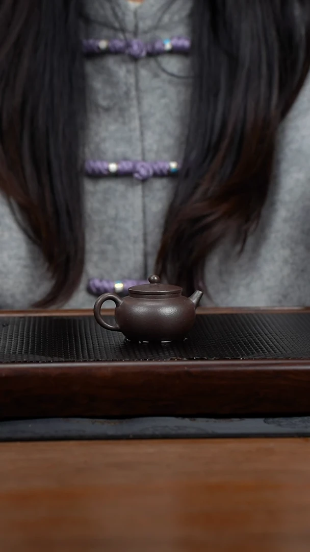 茶壶紫砂猕***乔65cc黄龙山原矿柴烧紫泥平盖莲子8