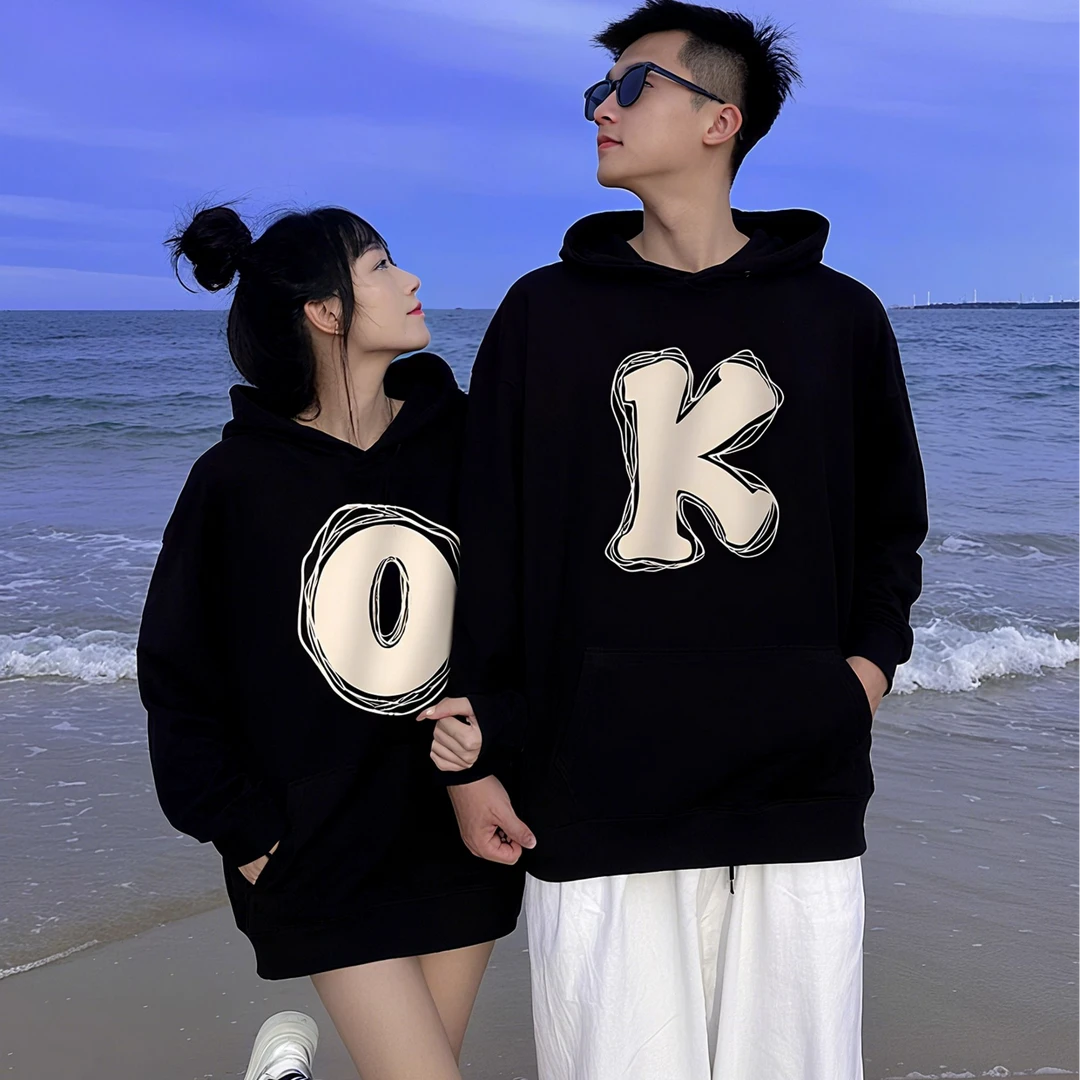 【两件装】ok情侣装卫衣早秋潮牌2025新款宽松慵懒风连帽卫衣高级感