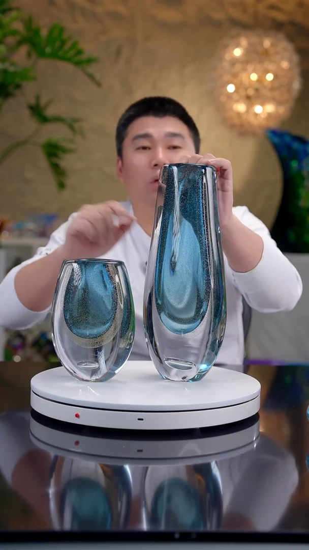 摆件宝石蓝色设计款花器一组 轻轻微瑕