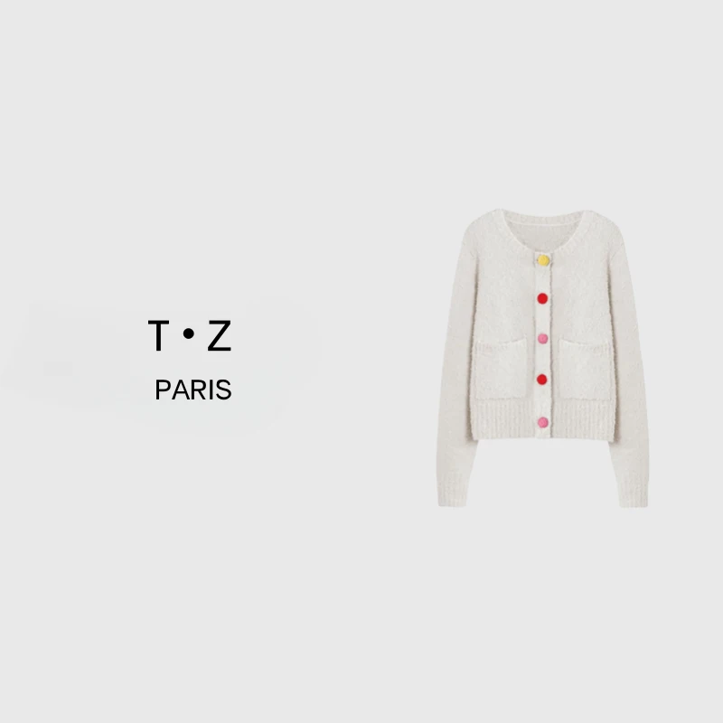 T·Z*68小香风气质轻奢短款春季法式粗花呢针织衫-8689