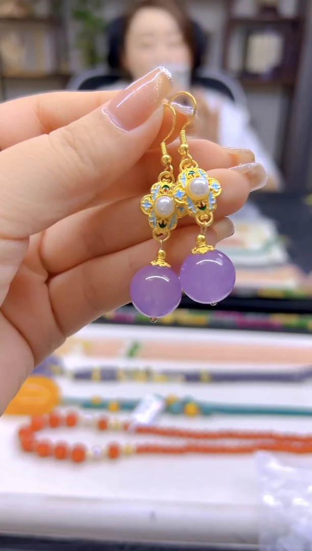 翡翠14K金镶嵌耳饰DIY款E836