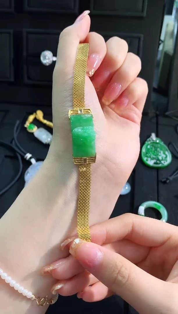 【闪购商品】翡翠手链18K金镶嵌手饰