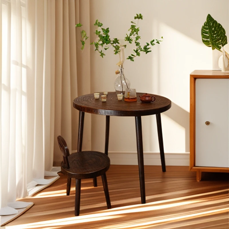 南离艺术侘寂风原木小茶桌高端椅子茶台小餐全实木复古茶桌椅客厅