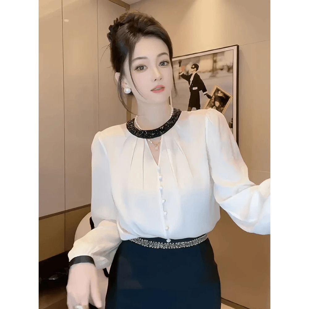 2025设计感小众圆领短袖衬衫2025新款夏季拼接几何图案薄款运新款