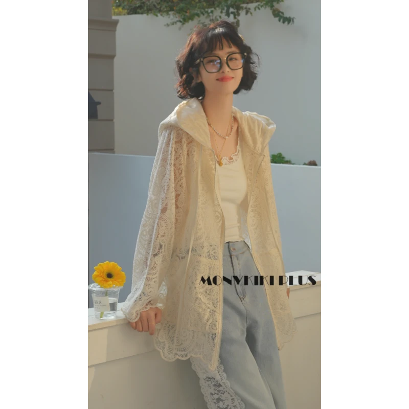 MoNvKiKiPlus2“稳稳的幸福“大码微胖蕾丝慵懒宽松连帽外套1150