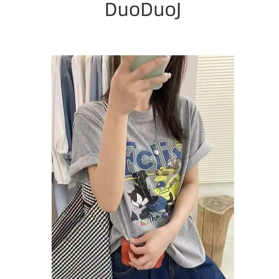 【DuoDuoJ】【猫和老鼠】韩版休闲百搭显瘦半袖纯棉圆领T恤