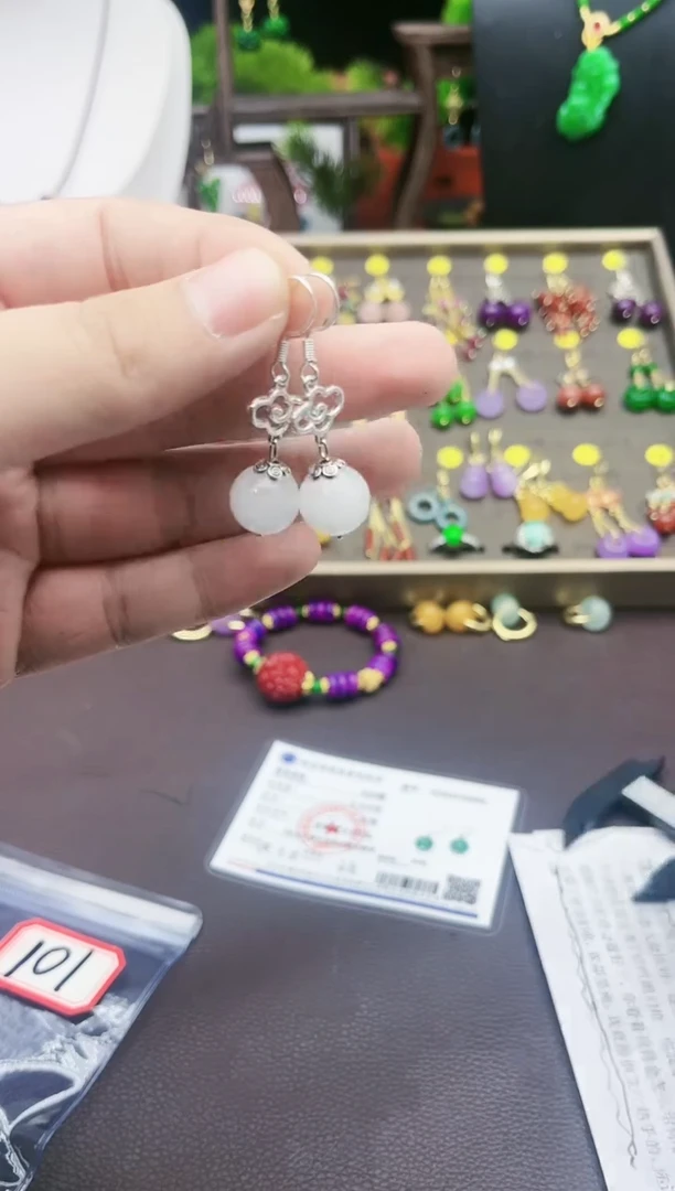 【闪购商品】玛瑙/玉髓耳钉银S925镶嵌101000