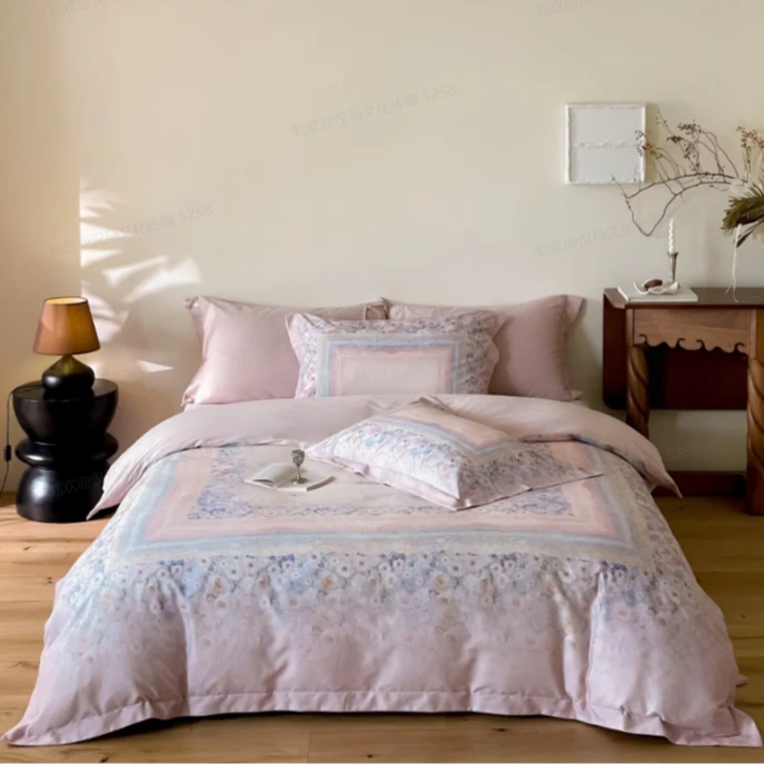 天丝磨毛数码印花四件套--普罗旺斯粉