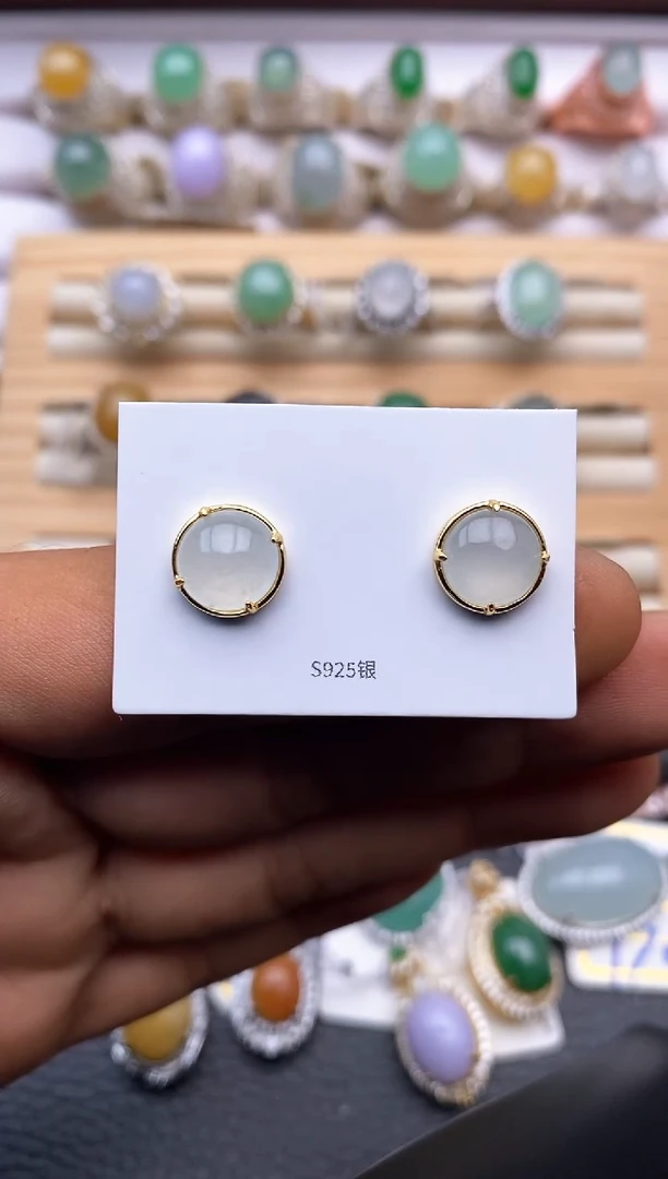 【闪购商品】翡翠耳饰银S925镶嵌3622