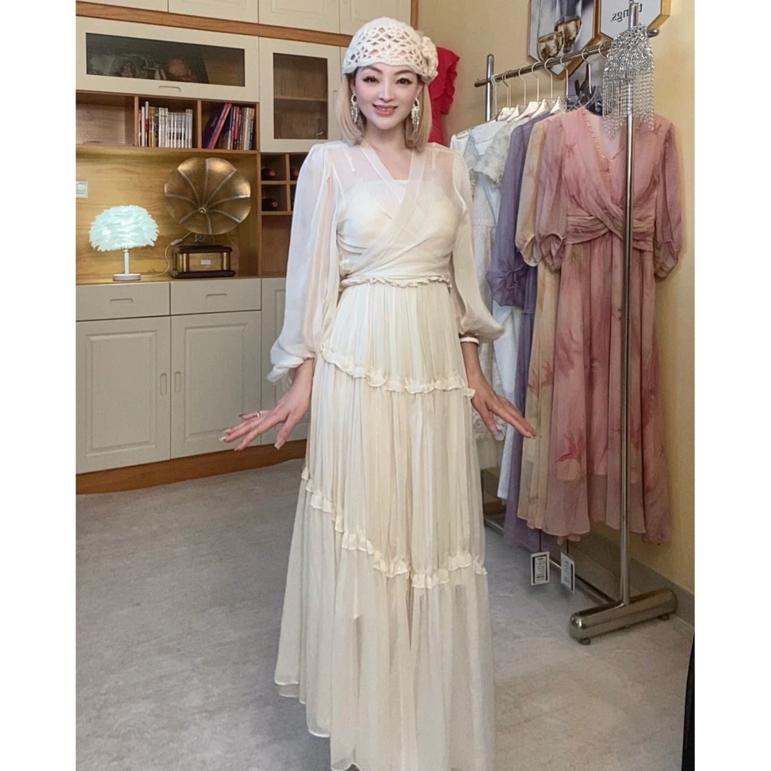 【玛莲娜MLN】 轻奢法式高级感 优雅时尚仙气飘飘两件套连衣裙-8005