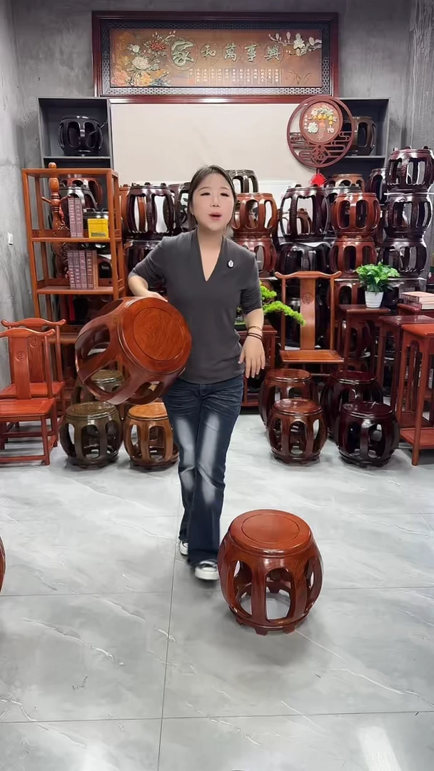 花梨木类家具花梨色大号鼓凳一对（两条）