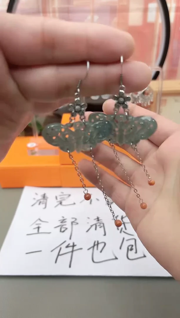 银S925镶嵌翡翠耳饰c251