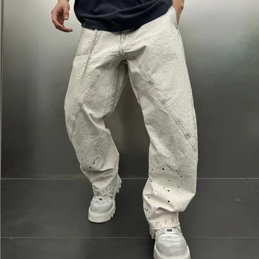 春夏水洗泼墨弯刀休闲裤