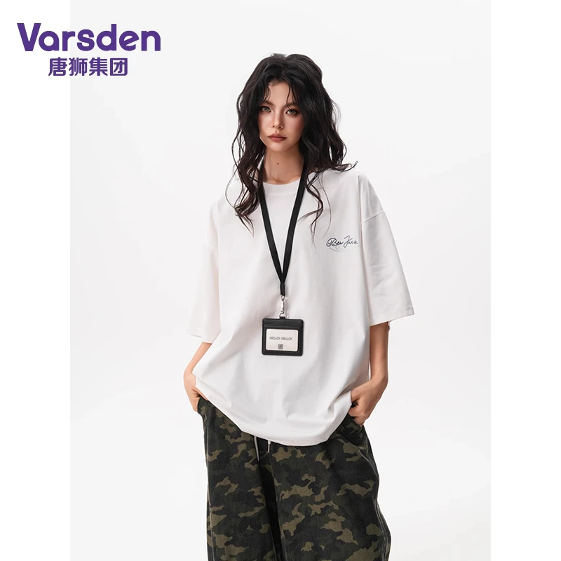 唐狮集团 Varsden五分袖圆领上衣宽松情侣T恤美式星星印花短袖