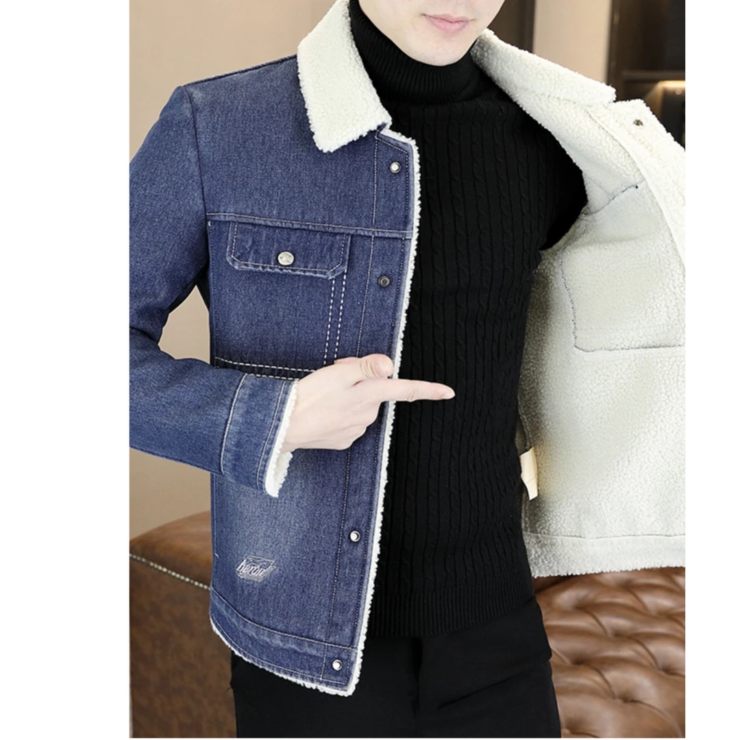 曼库帕娅牛仔外套男加绒加厚羊羔绒夹克男装潮流休闲保暖棉衣服