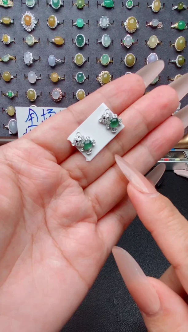 银S925镶嵌戒指翡翠天然A货翡翠11       1-